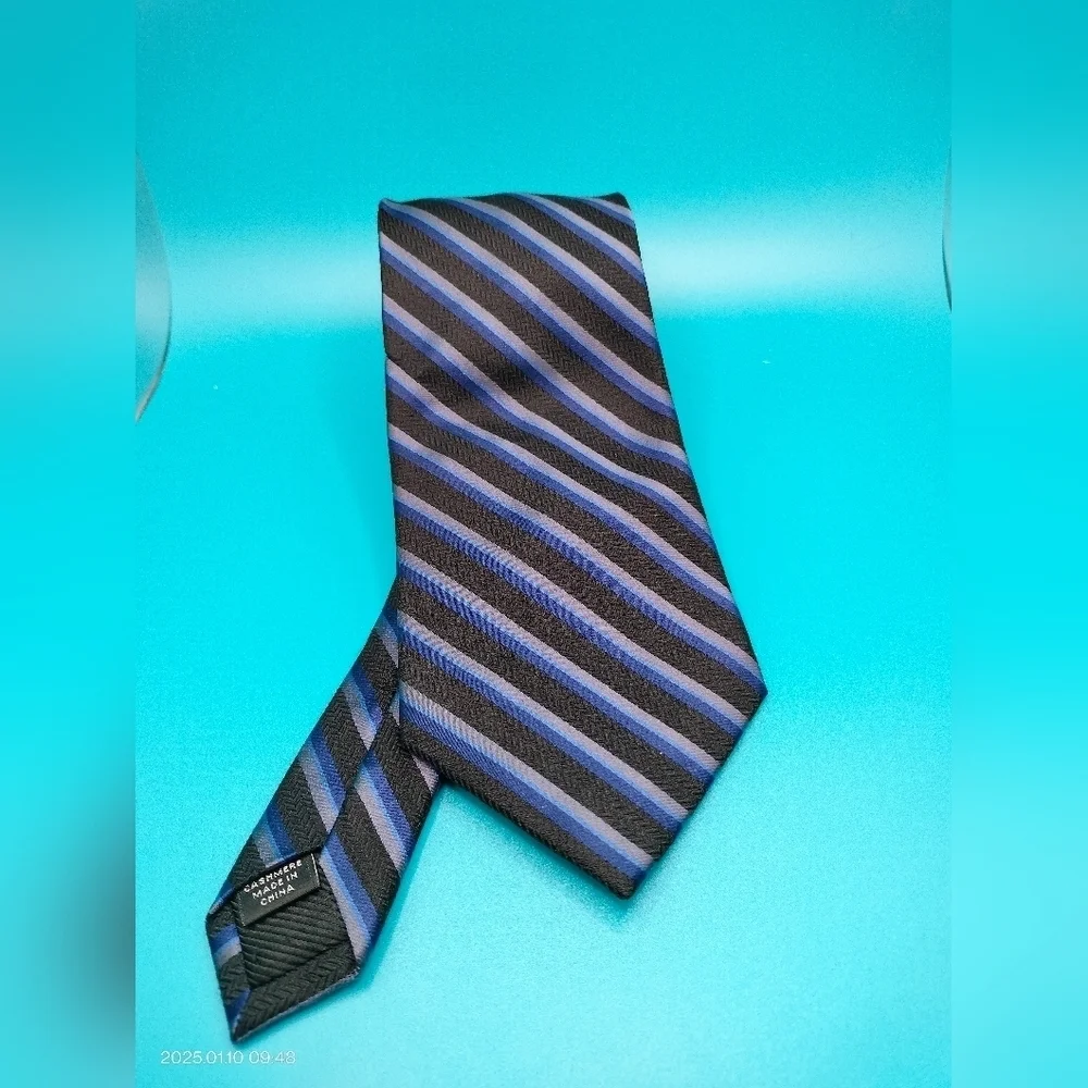 Bellissima Cravatte Rep Black Blue Striped Silk Cashmere Men’s Necktie Tie